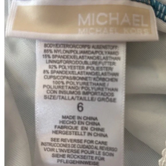 Michael Kors Women's One Shoulder Cutout Swimsuit Turquoise Floral, Size 6 NWT - Picture 8 of 11